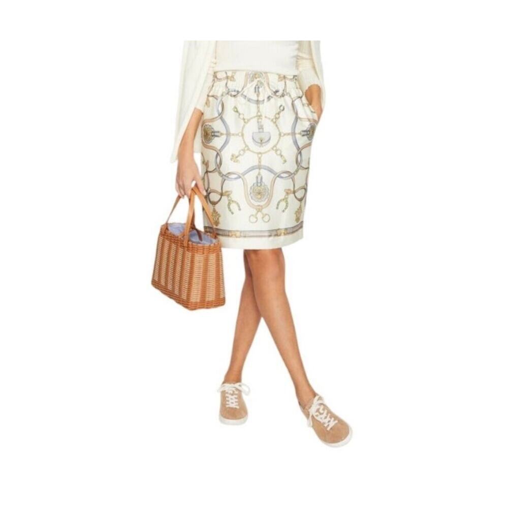 J. McLaughlin Malia Skirt Cream Fairfax Crest Equestrian Satin Twill Medium